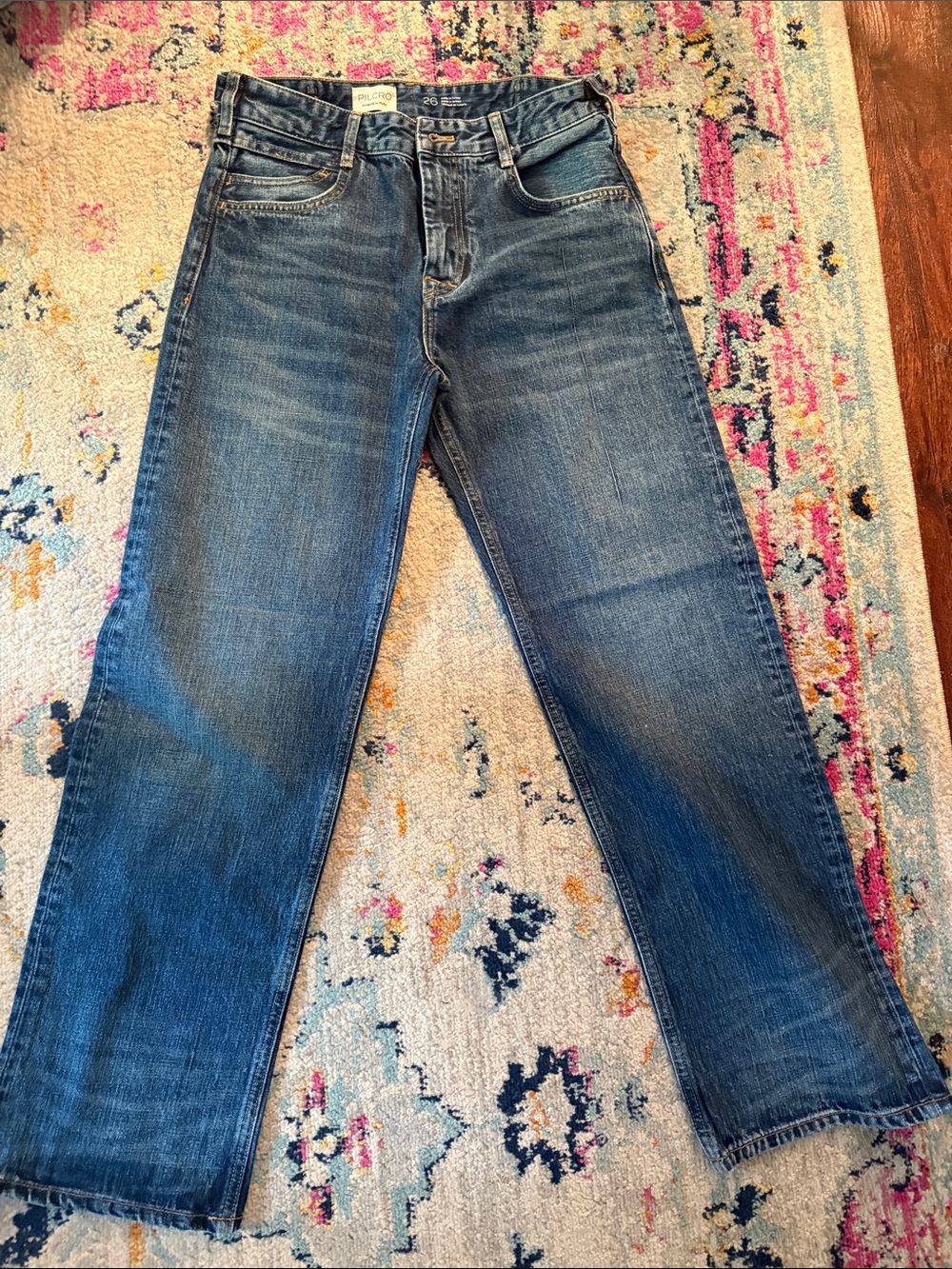 Pilcro Mid-Wash Straight-Leg Jeans in Blue